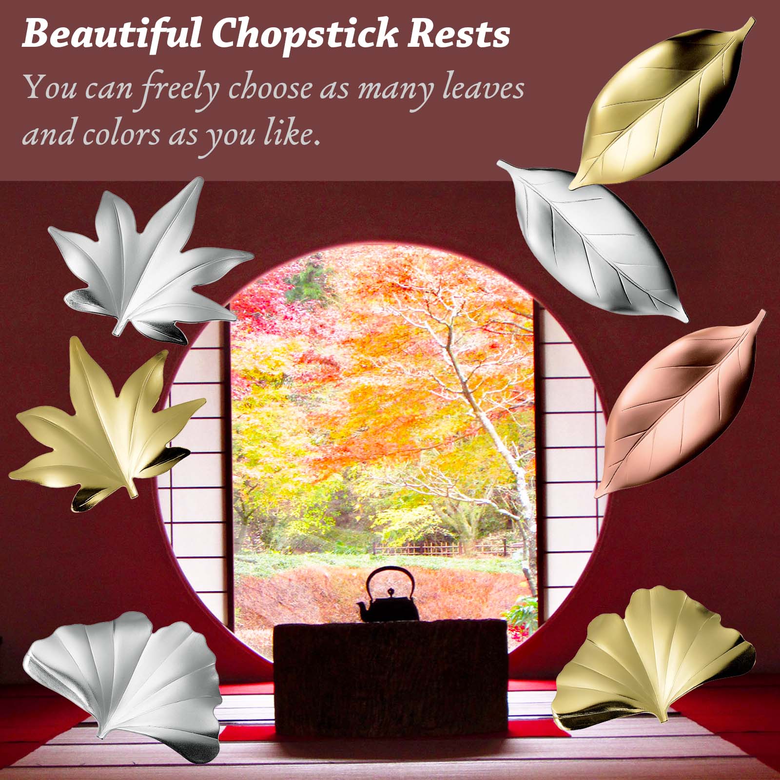 Japanese Chopstick Rest Holder Stainless Steel Leaf Design Cutlery Rest